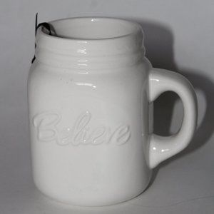 Debi Lilly Ceramic Uplifting Mason Mug Vase 5" tall - White Believe